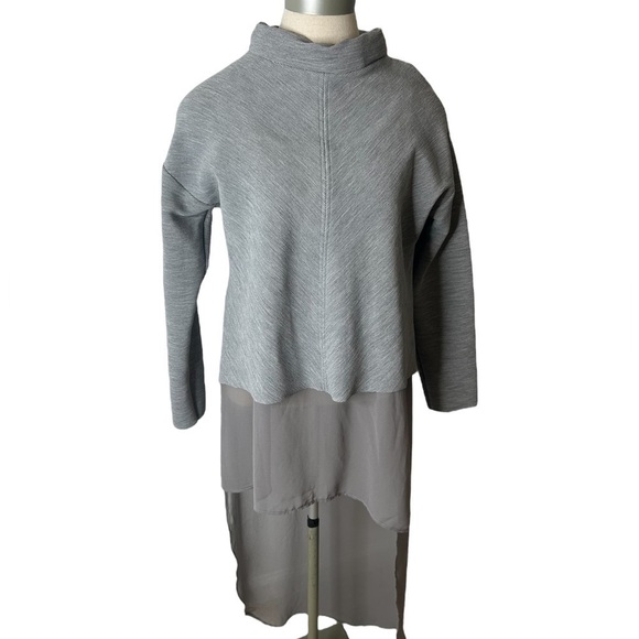 Zara Gray High Neck Long Sleeve Sweater with Sheer Overlay Long Tank Size Medium - Picture 10 of 16